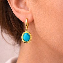 Siset Gümüş 925 Ayar  Sarı  Altınkaplama  Firuze  Taşlı  Gümüş Küpe