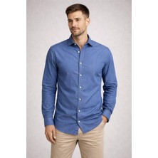 Polo State Erkek Regular Fit Mavi Kolay Ütülenebilir Pamuklu Gömlek