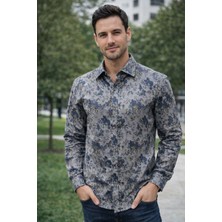 Polo State Erkek Slim Fit Çiçek Desenli Denim Gömlek