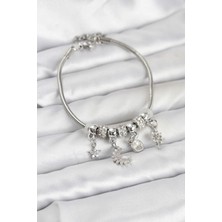 Skygo Pirinç Gümüş Renk Ay Charm Model Charmlı Kadın Bileklik