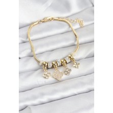 Skygo Pirinç Gold Renk Yonca Model Kadın Bileklik