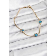 Skygo 316L Çelik Gold Renkli Nazar Boncuk Model Kadın Bileklik