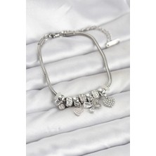 Skygo Kelebek Charmlı Gümüş Renk Kadın Bileklik