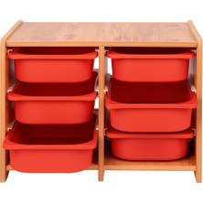 Bees Store 18MM Mdf Ceviz Çocuk Odası Dolabı, Kırmızı Çekmeceli 6’lı Düzenleyici Ünitesi 75X45X60