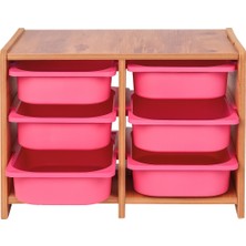 Bees Store 18MM Mdf Ceviz Çocuk Odası Dolabı, Pembe Çekmeceli 6’lı Düzenleyici Ünitesi 75X45X60