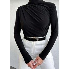 Kadın  Büzgülü  Detay  Dik  Yaka   Bluz