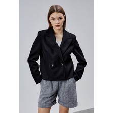 Bolivente Siyah Regular Fit Premium Kısa Kaşe Ceket
