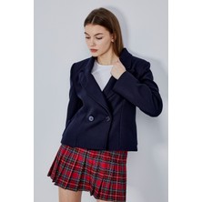 Bolivente Lacivert Regular Fit Premium Kısa Kaşe Ceket