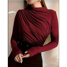 Kadın  Büzgülü  Detay  Dik  Yaka   Bluz