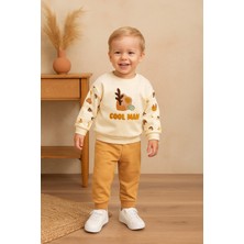 Dinamik çocuk Erkek Bebek 2'li Mevsimlik Eşofman Takımı Cool Man Kabartma Nakışlı %100PAMUK 6-9-12-18-24AY