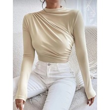 Kadın  Büzgülü  Detay  Dik  Yaka   Bluz