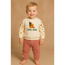 Dinamik çocuk Erkek Bebek 2'li Mevsimlik Eşofman Takımı Cool Man Kabartma Nakışlı %100PAMUK 6-9-12-18-24AY