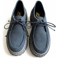 Ne&Ve Shoes Lacivert Süet Hakiki Deri Bağcıklı Kalın Desenli Tabanlı Kadın Günlük Casual Ayakkabı