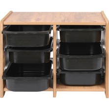 Bees Store 18MM Mdf Ceviz Çocuk Odası Dolabı, Siyah Çekmeceli 6’lı Düzenleyici Ünitesi 75X45X60
