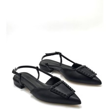 Kindep Burnu Kapalı Kısa Topuklu Günlük Kadın Ayakkabı Siyah