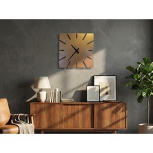 Nuvori Gold-Bakır Metal Duvar Saati  -40 cm Kare Form, Sessiz Mekanizma, Modern Ev Dekoru