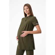Almesta Premium Havana Hamile Cerrahi Üst Kısa Kol - Haki Yeşil