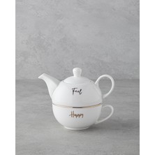 English Home Feel Happy New Bone China Demlik Seti 400 ml Beyaz  (31.12.2025)