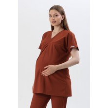 Almesta Premium Bloom Hamile Cerrahi Üst Kısa Kol - Kiremit