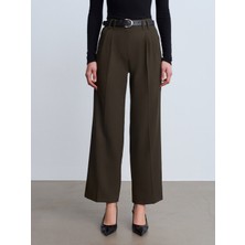 Dilvin 72171 Kemerli Pileli Kumaş Pantolon-Haki