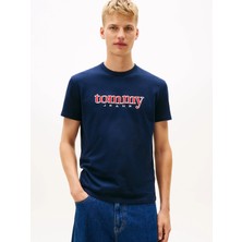 Tommy Hilfiger Tjm Normal Kesim Aplikeli Grafik Baskılı Erkek Mavi T-Shirt DM0DM22719C1G