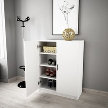 Alesta Life 2 Kapaklı 4 Raflı Ayakkabılık Beyaz