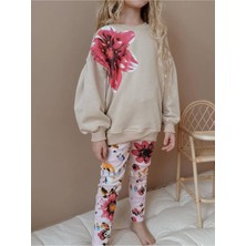 Yiğit Butik Çiçek Baskılı Taytlı Kız Çocuk Takım