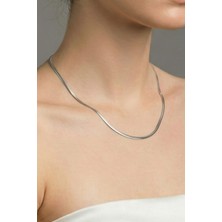 Rua Jewelry Çelik Yassı Yılan Kolye - Standart Boy 55 cm 2 mm Gümüş Renk | Kararmaz , Unisex , 2 Yıl Garantili