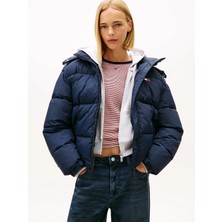 Tommy Hilfiger Tjw Büyük Beden Kapüşonlu Bayraklı Şişme Kadın Mavi Mont DW0DW22041C1G