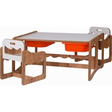 Bees Store Montessori 2 Kişilik Masa Sandalye Takımı, 18MM Ceviz-Beyaz Mdf, Kırmızı Çekmeceli, Çift Kişilik Aktivite Masası