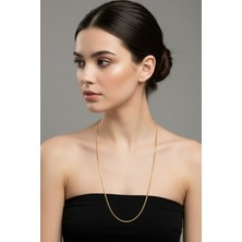 Rua Jewelry Çelik 1 mm Altın Renk Yassı Yılan Kolye - Extra Uzun 65 Cm| Kararmaz , Unisex , 2 Yıl Garantili