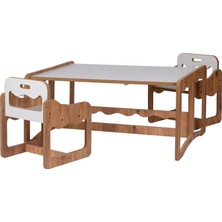 Bees Store Iki Kişilik Ceviz–beyaz Montessori Çocuk Çalışma Masası ve Sandalye, 18MM Mdf, 90X65X43 cm