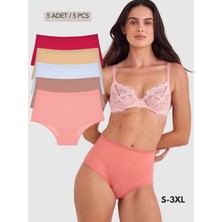 Kadın Külot, Kadın Pamuklu Yüksek Bel Soft Pastel 5`li Paket (Somon,beyaz,vizon,ten,bordo)