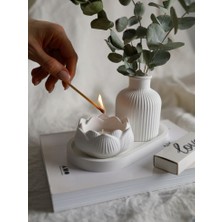 Özalp Decor Dekoratif Vintage Bohem Çizgili Vazo Lotus Mumluk Set3 Parça