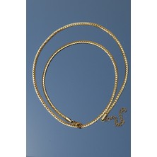 Rua Jewelry Çelik Gurmet Ezme Desenli Kolye 2 mm Altın Renk | Kararmaz ,unisex, 2 Yıl Garantili