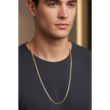 Rua Jewelry Çelik Yassı Yılan Kolye - Extra Uzun 75 cm 3 mm Altın Renk | Kararmaz , Unisex , 2 Yıl Garantili