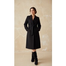 Libreprive Siyah Uzun Kaşe Kaban Uzun Palto Mont