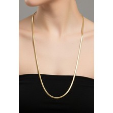 Rua Jewelry Çelik Yassı Yılan Kolye - Extra Uzun 65 cm 3 mm Altın Renk | Kararmaz , Unisex , 2 Yıl Garantili