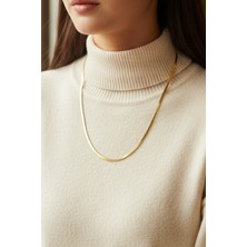 Rua Jewelry Çelik Yassı Yılan Kolye - Uzun 60 cm 3 mm Altın Renk | Kararmaz , Unisex , 2 Yıl Garantili
