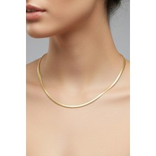 Rua Jewelry Çelik Yassı Yılan Kolye - Klasik Boy 45 cm 3 mm Altın Renk | Kararmaz , Unisex , 2 Yıl Garantili