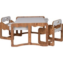 Bees Store Montessori 2 Kişilik Masa Sandalye Takımı, 18MM Ceviz-Beyaz Mdf, Beyaz Çekmeceli, Çift Kişilik Aktivite Masası