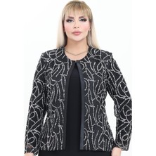 Ladies First Büyük Beden 4019 Siyah-Gümüş Ceket+Bluz Takım