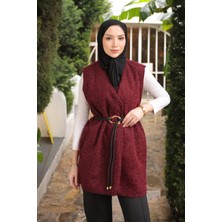 İmaj Butik Bordo Bel Bağlamalı Kaşe Yelek