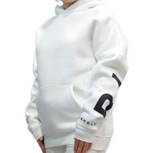 Kadın Beyaz Kapüşonlu Owersize Salaş Üç Iplik Sweat Shirt Ksk-Blk