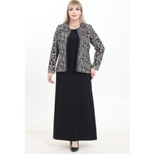 Ladies First Büyük Beden 4020 Siyah-Altın Ceket+Elbise Takım