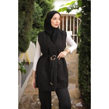 İmaj Butik Siyah Bel Bağlamalı Kaşe Yelek