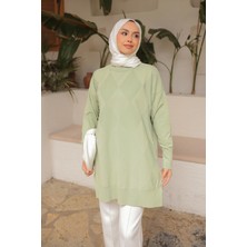 İmaj Butik Mint Yeşili Bisiklet Yaka Soğuk Iplik Triko Tunik