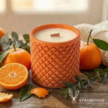 Stworkshop Bodrum Mandalinası Kokulu Dekoratif mum, Bohem El Yapımı Doğal Vegan Soya Wax Mumu, Ahşap Fitil,  (250 Gr) 🍊