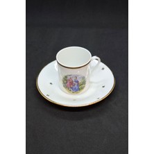 Fransız Limoges Fragonard Prens&prenses De Luxe France Porselen Türk Kahve Fincanı ve Tabağı 90 ml