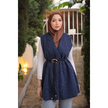 İmaj Butik Lacivert Bel Bağlamalı Kaşe Yelek